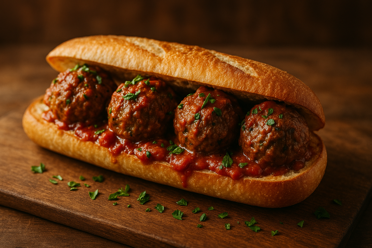 Beef Meatballs in a tomato sauce in a long rol