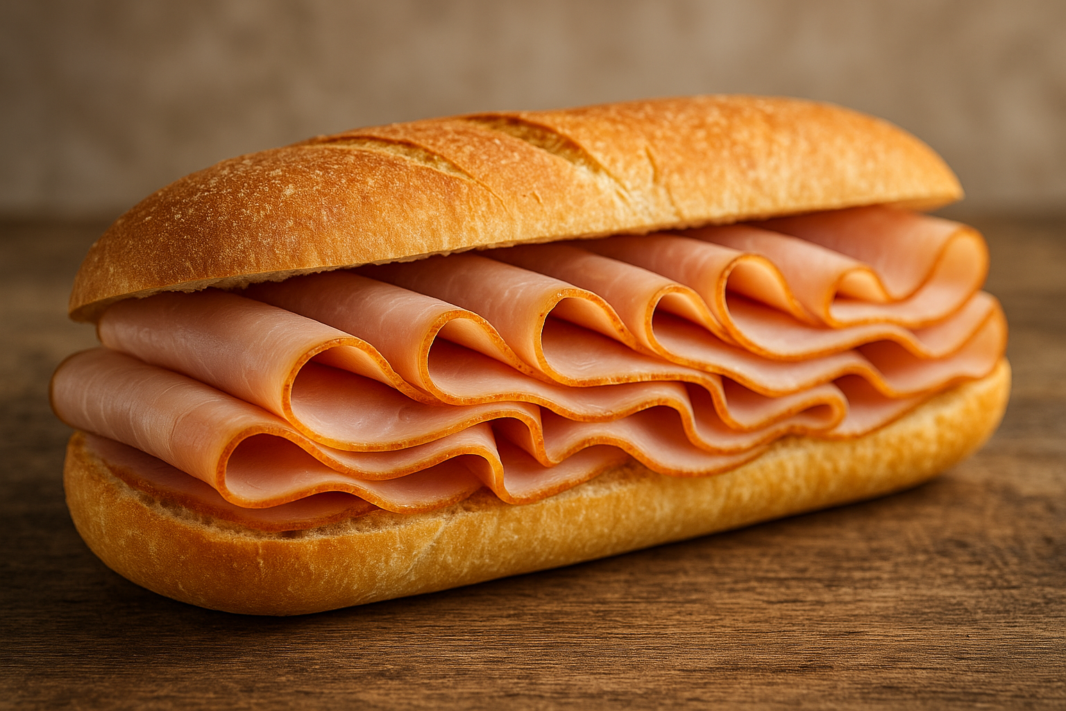 Champagne Ham sliecd in a long roll