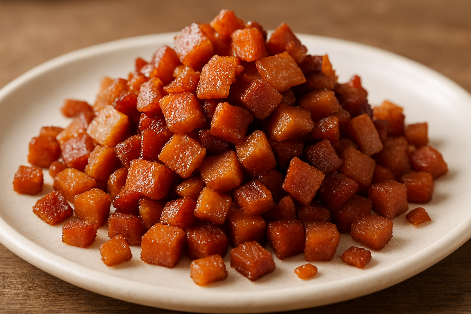 Diced bacon piled on a plate