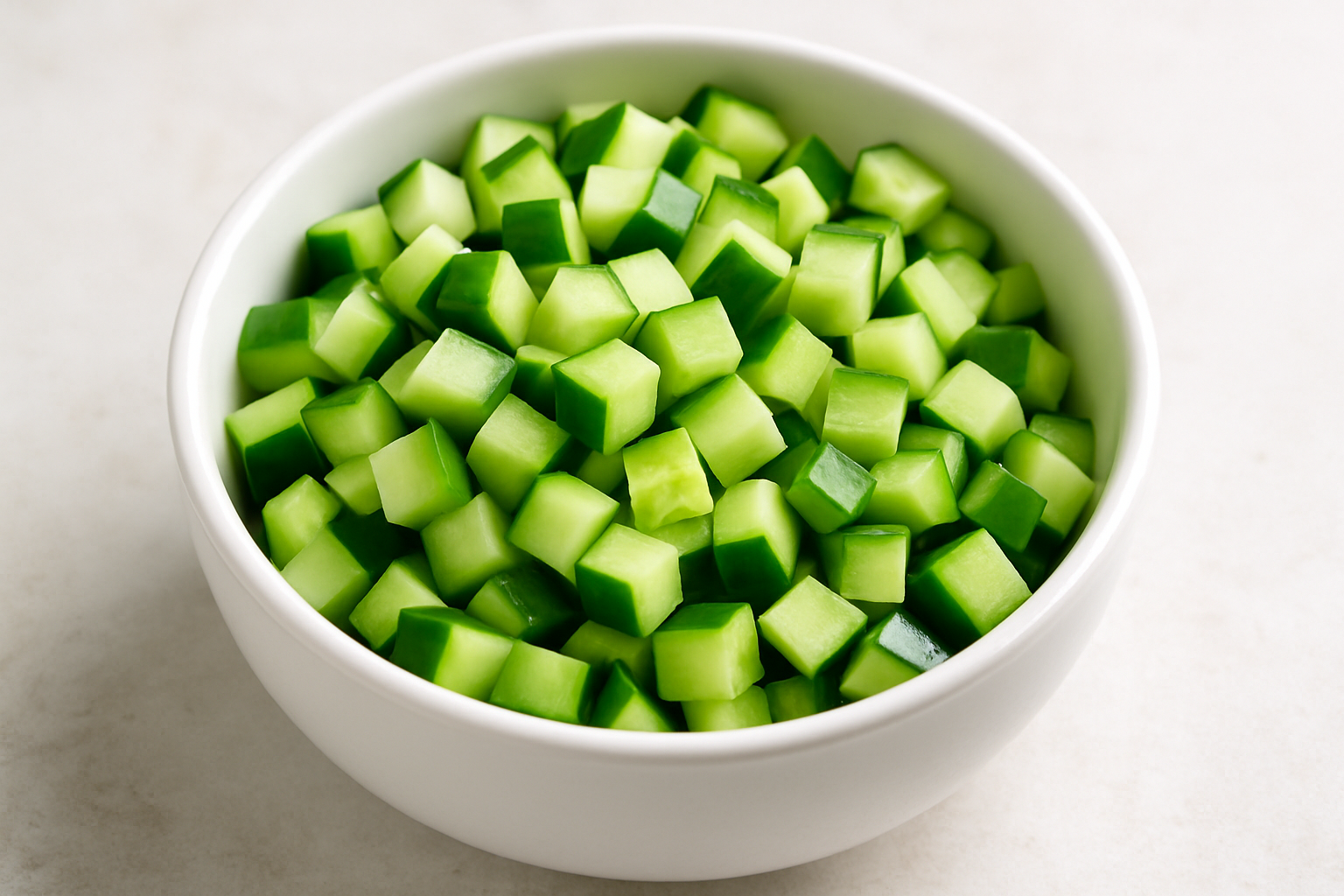 Diced cucumber in a bowl