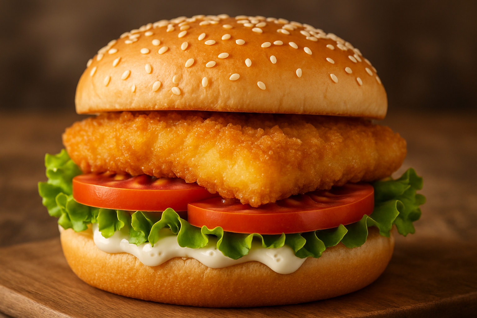 Fish buger on a white seasame bun