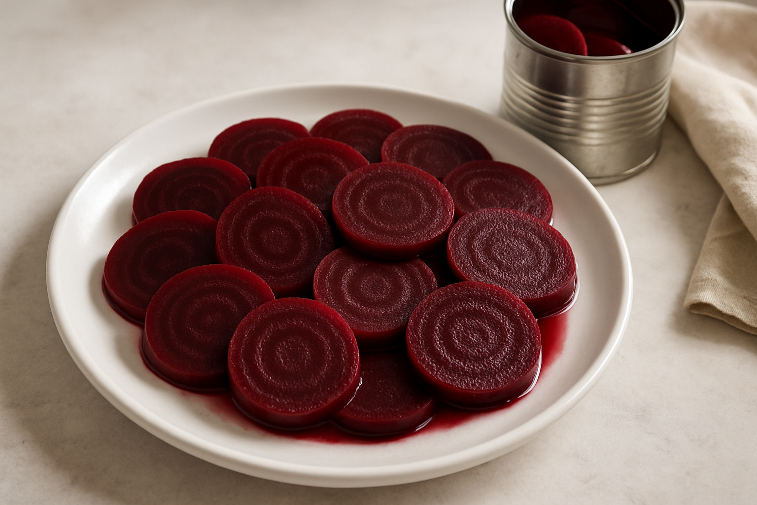 lots of beetroot slices on a plate froma  tin