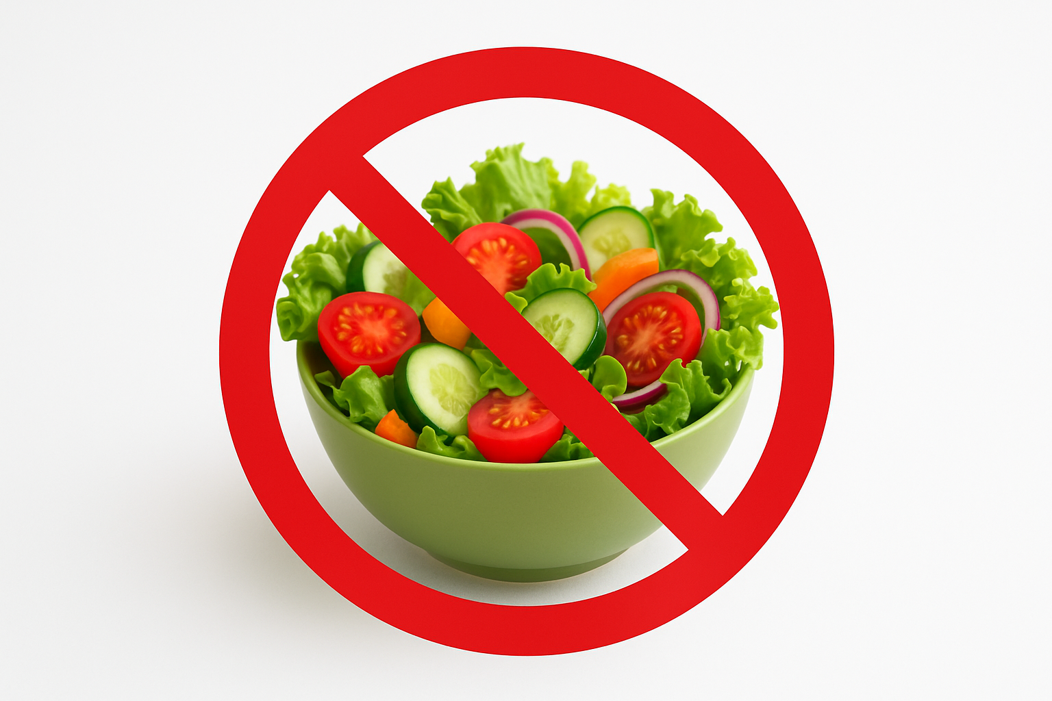 Salad with a red circle across for no salad