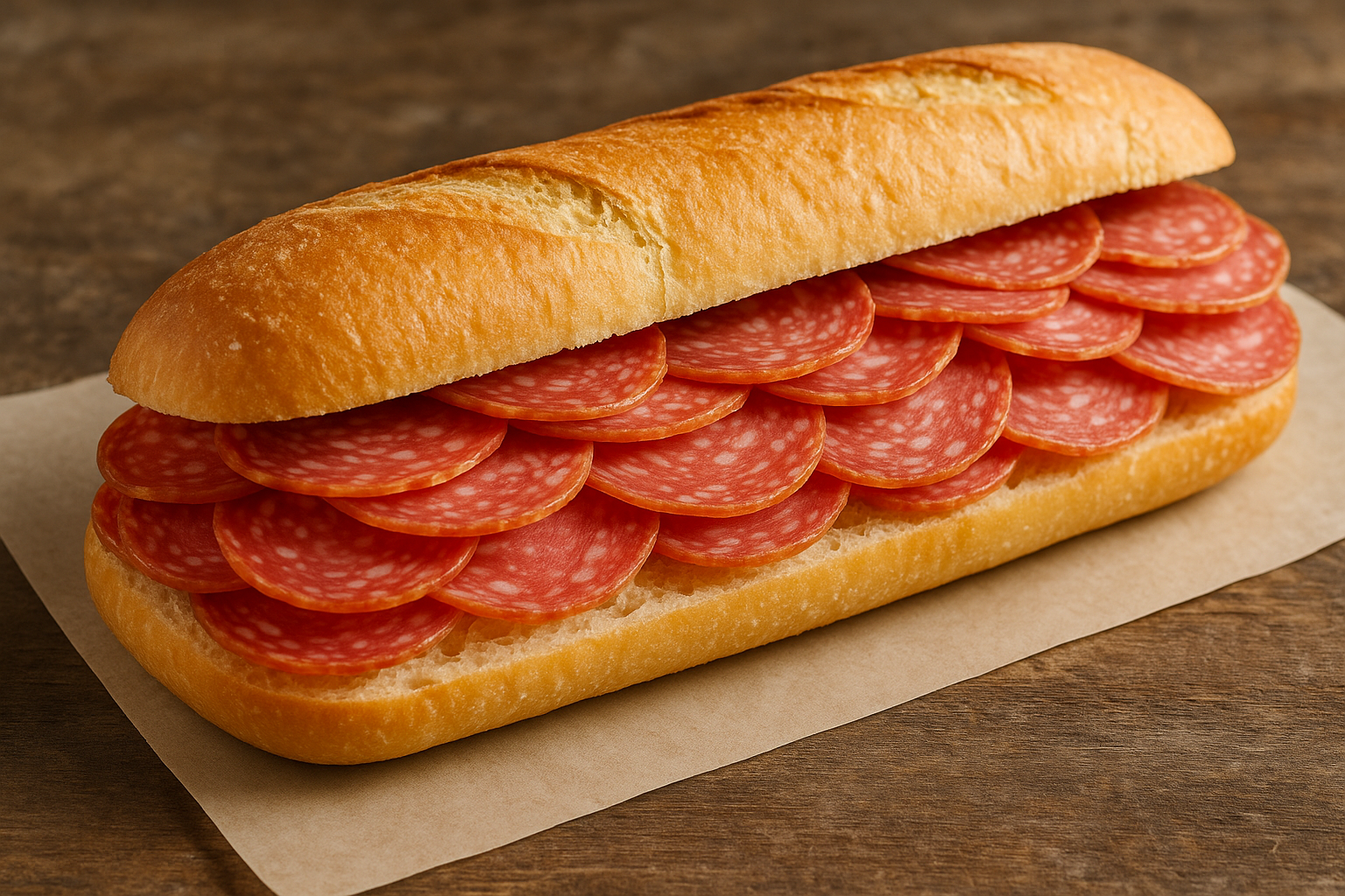 Salami Slices on a long roll