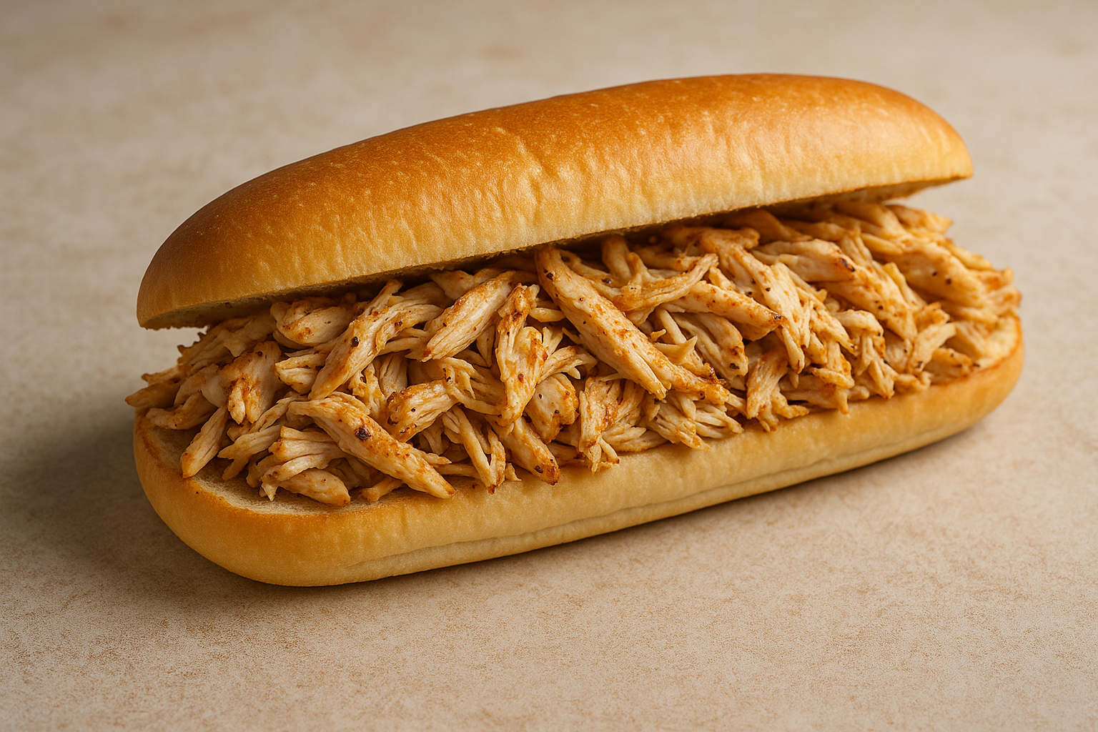 Shredded Grilled chicken on a long roll