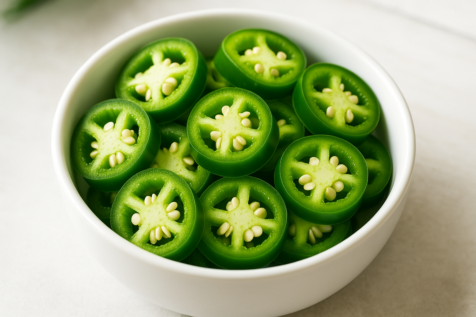 sliced jalepenos in a bowl